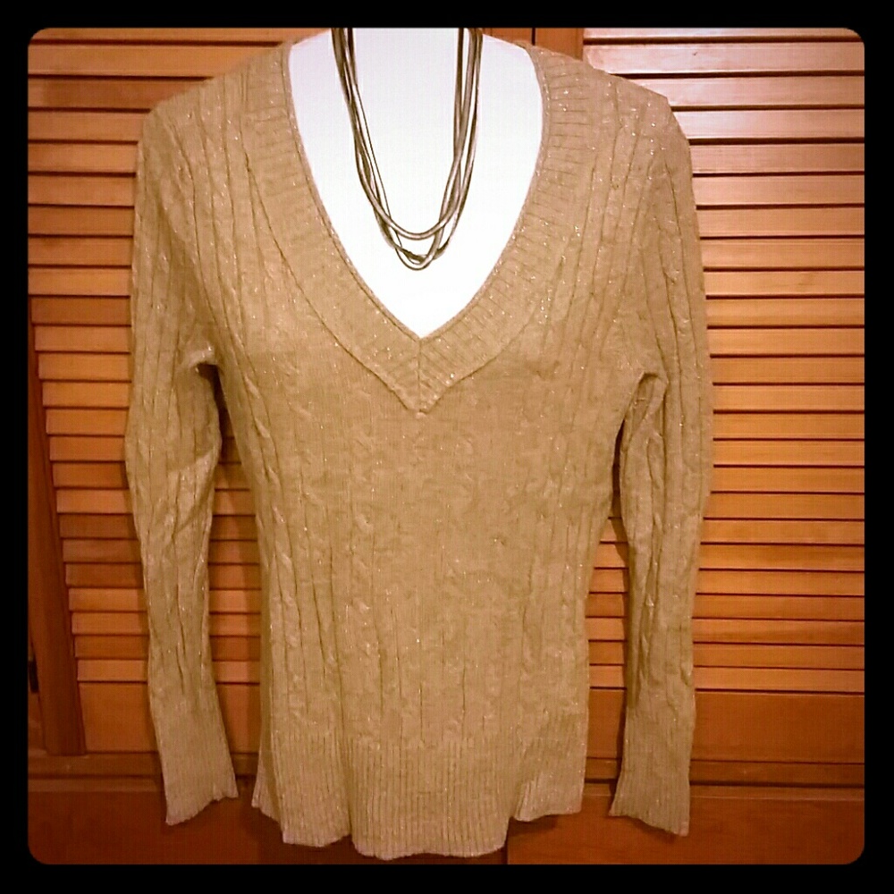 EUC Gold V NECK sweater.  Bit of sparkle